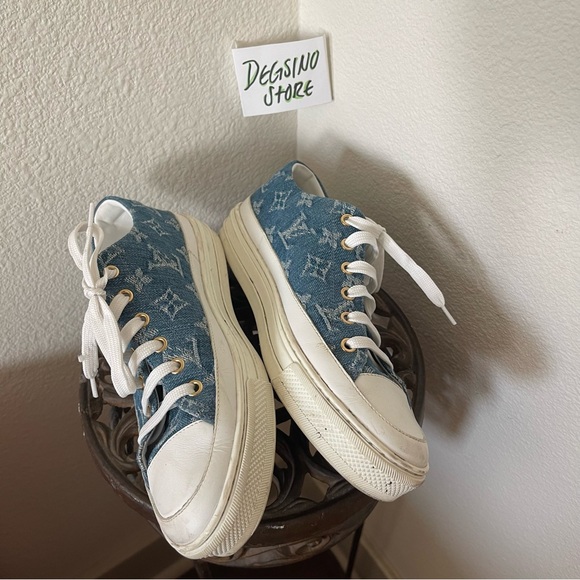 LOUIS VUITTON LV Stellar Low Top Denim Blue Lace Front Sneaker - Picture 7 of 9